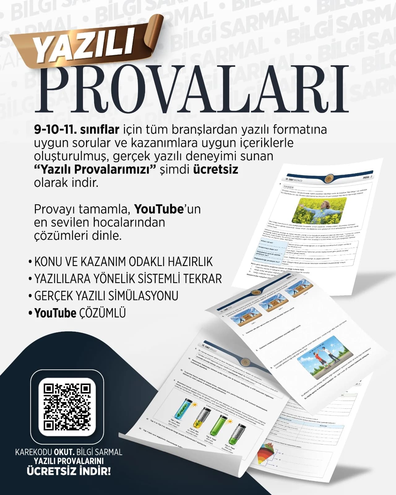 Yazılı Provaları: 9-10-11. sınıflar için bütün branşlardan, yazılı formatına uygun sorular. Karekodu okut, ücretsiz indir.